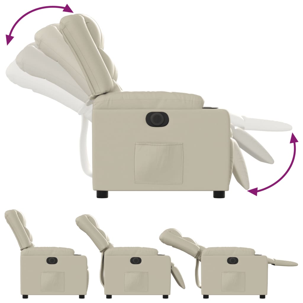 Elektrisk reclinerfåtölj gräddvit konstläder