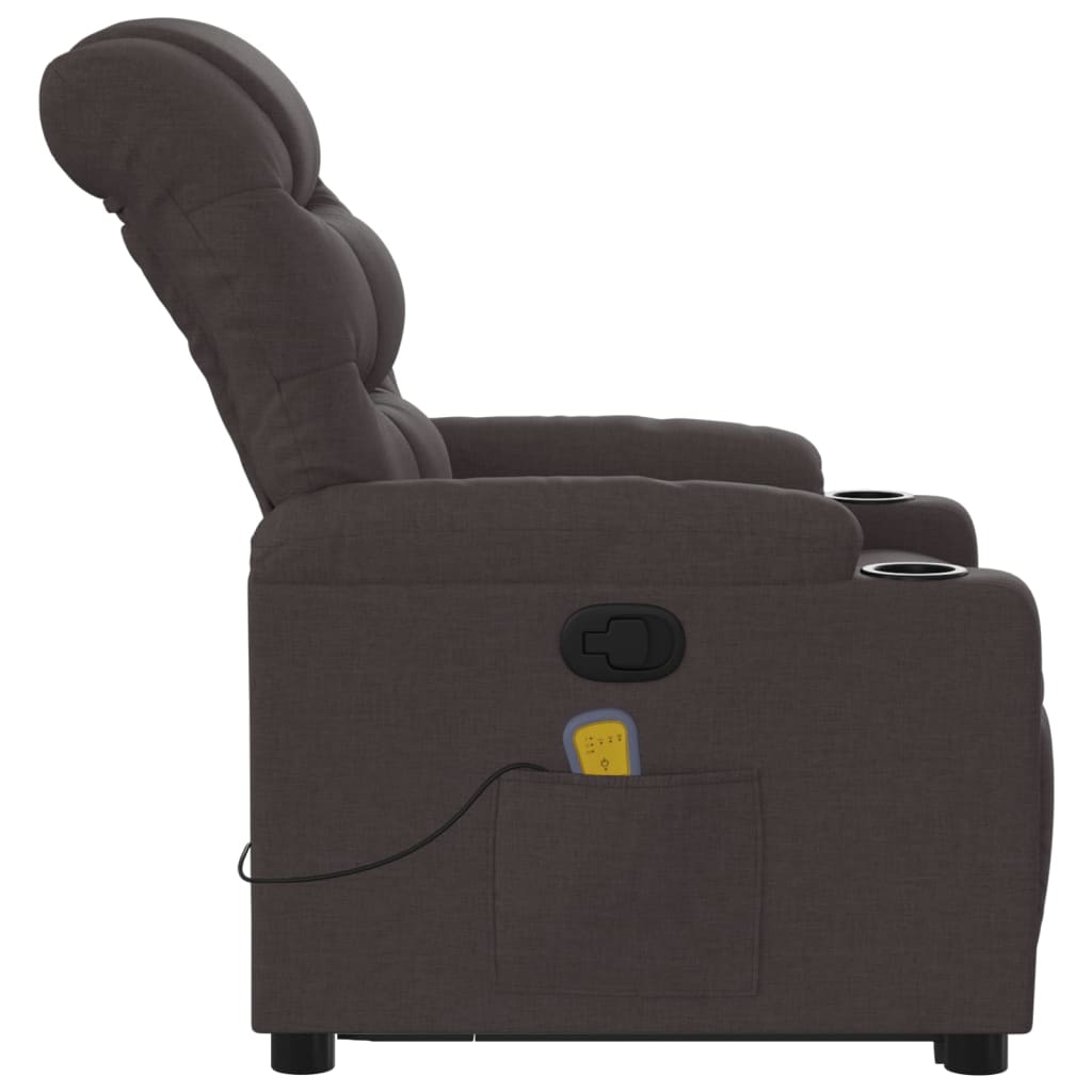 Massagefåtölj med uppresningshjälp mörkbrun tyg