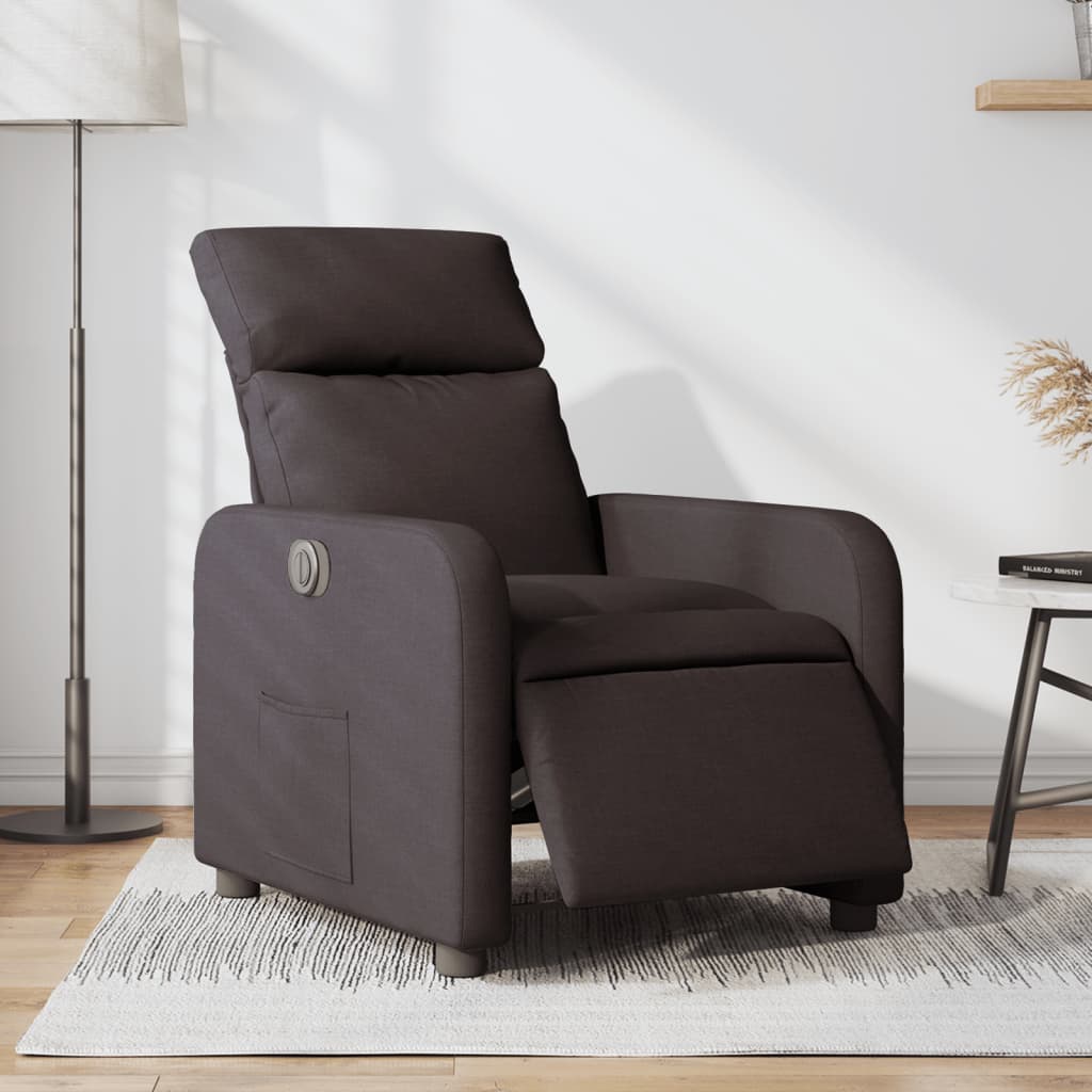 Elektrisk reclinerfåtölj mörkbrun tyg