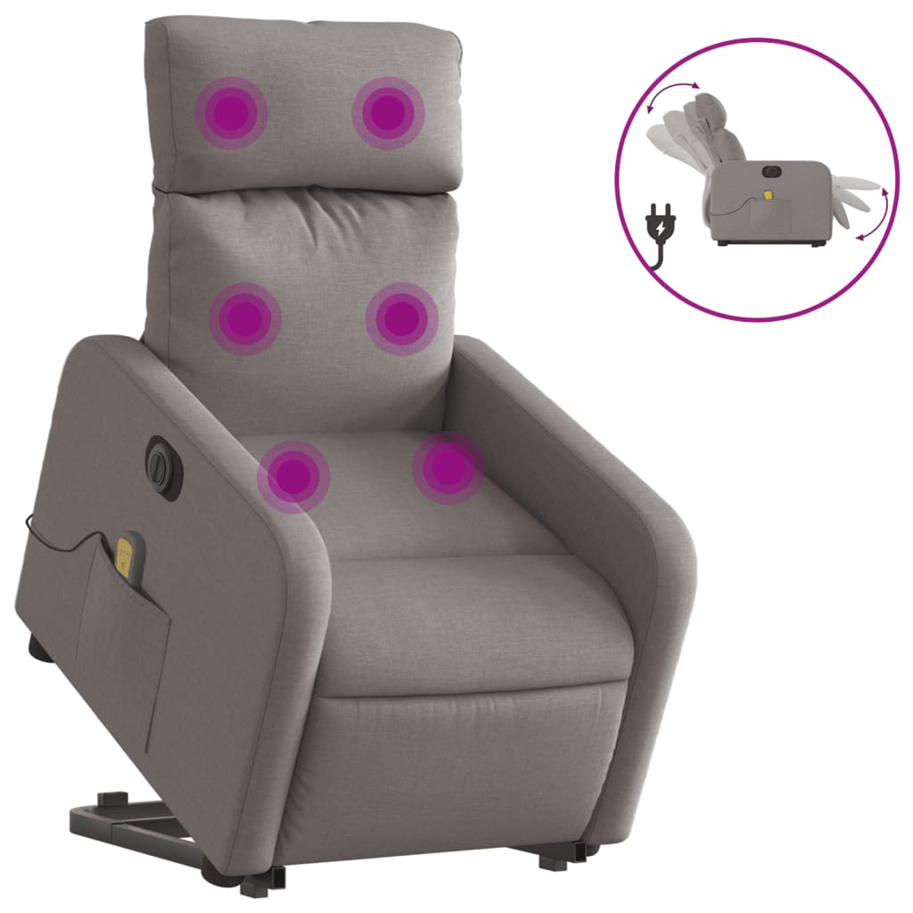 Elektrisk massagefåtölj med uppresningshjälp taupe tyg