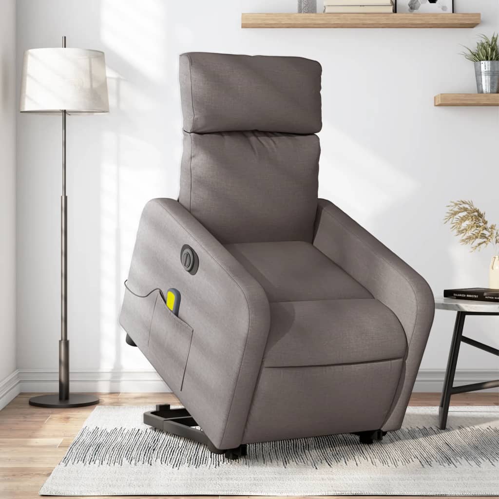 Elektrisk massagefåtölj med uppresningshjälp taupe tyg