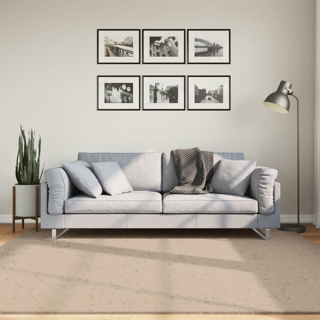 Mjuk matta HUARTE med kort lugg tvättbar sandbeige 200x200 cm