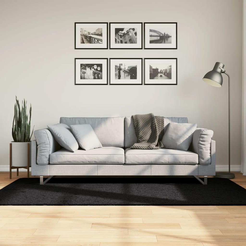 Ryamatta PAMPLONA lång lugg modern svart 100x200 cm