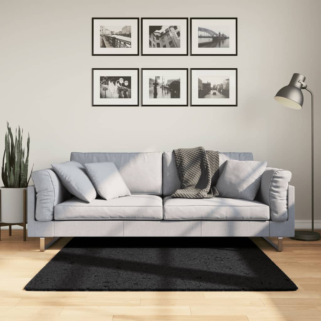 Ryamatta PAMPLONA lång lugg modern svart 120x120 cm