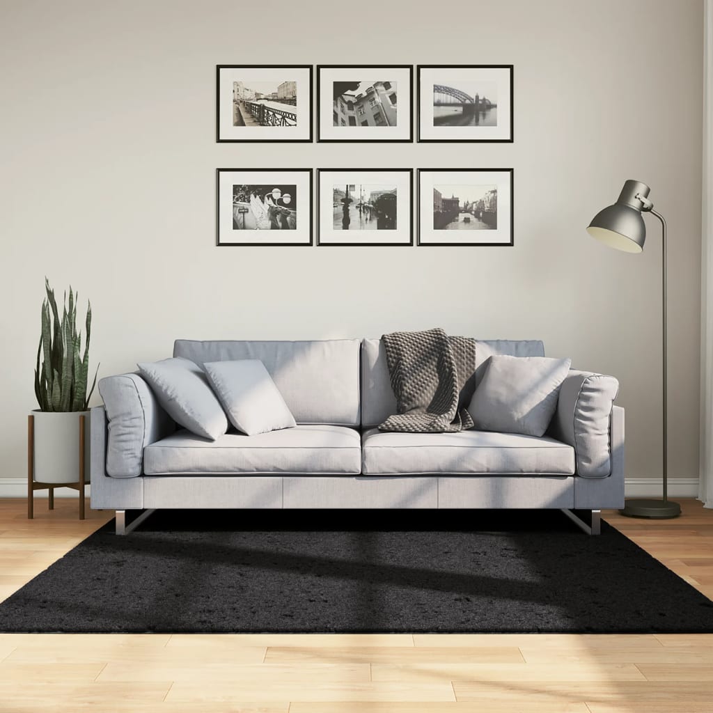 Ryamatta PAMPLONA lång lugg modern svart 160x160 cm