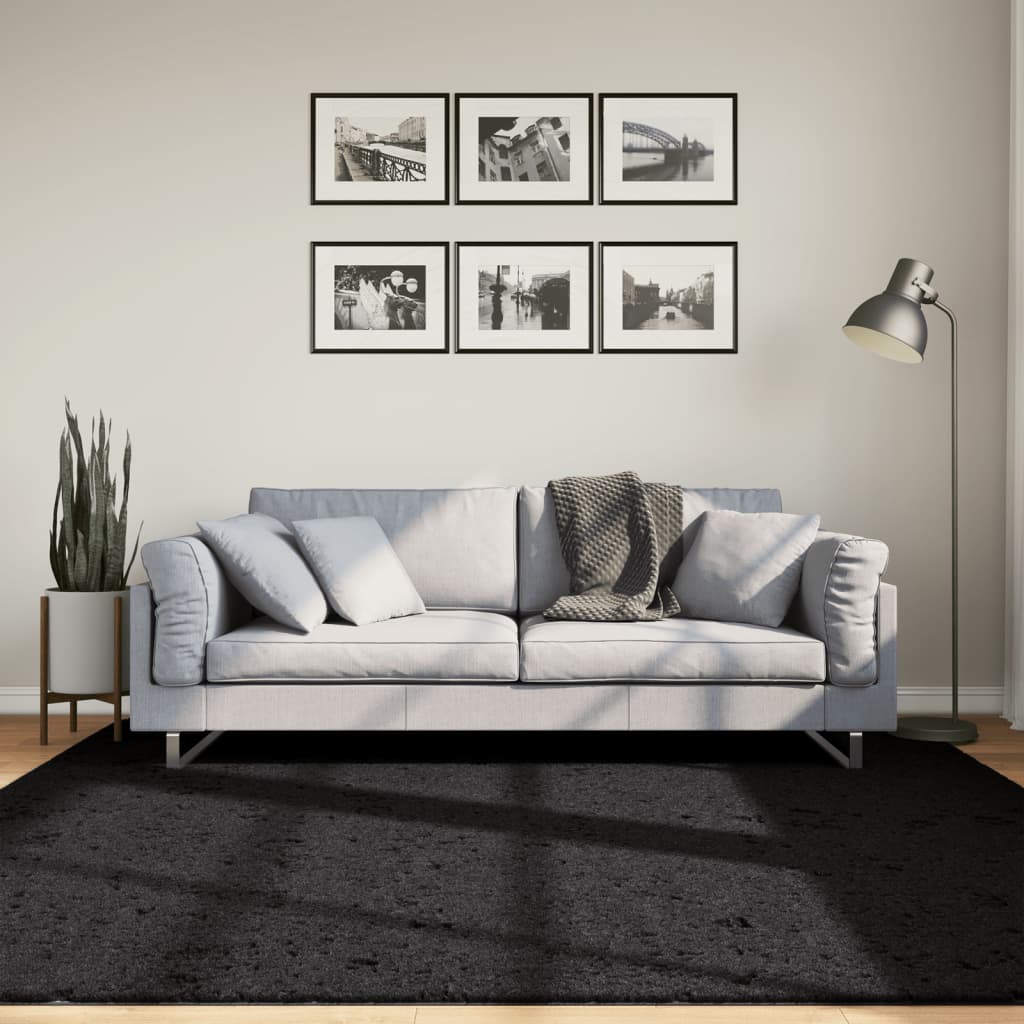 Ryamatta PAMPLONA lång lugg modern svart 200x200 cm