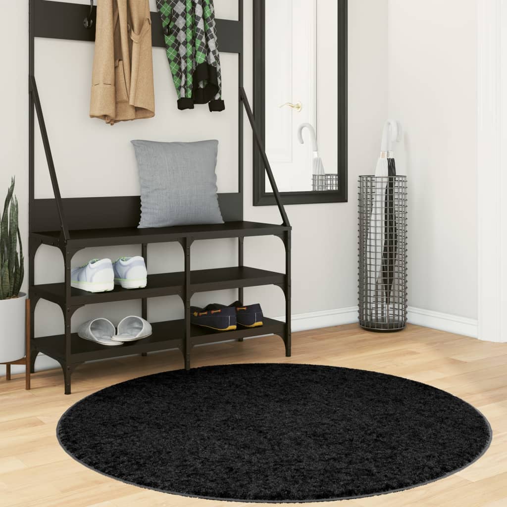 Ryamatta PAMPLONA lång lugg modern svart Ø 120 cm