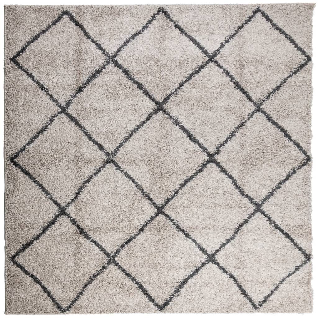 Ryamatta PAMPLONA lång lugg modern beige & antracit 120x120 cm