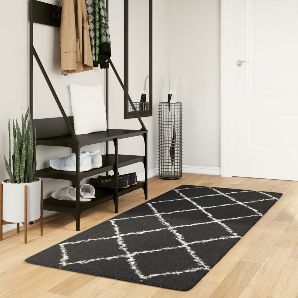 Ryamatta PAMPLONA lång lugg modern svart & gräddvit 80x200 cm