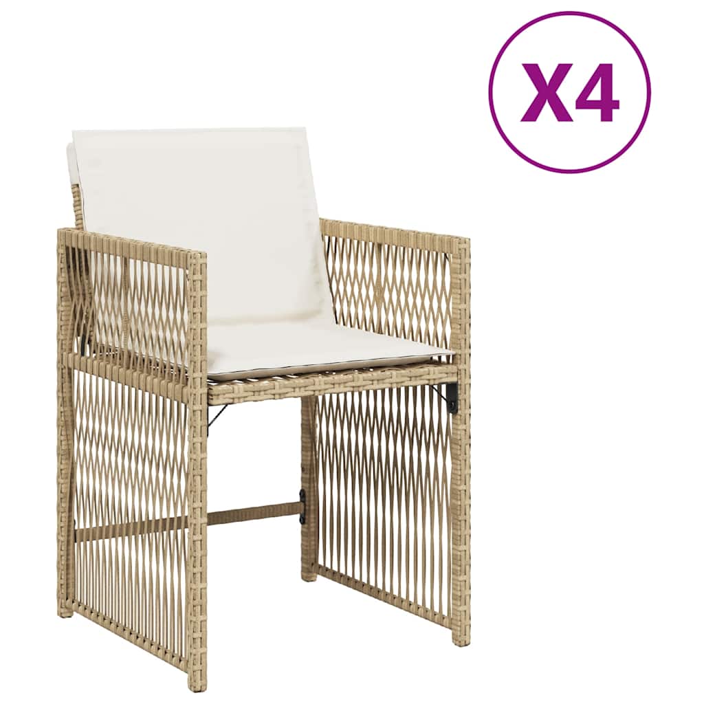 Trädgårdsstolar med dynor 4 st beige konstrotting