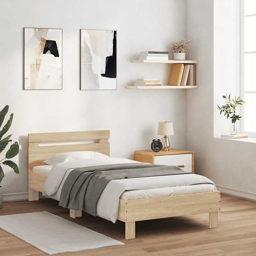 Sängram utan madrass med huvudgavel sonoma-ek 100x200 cm