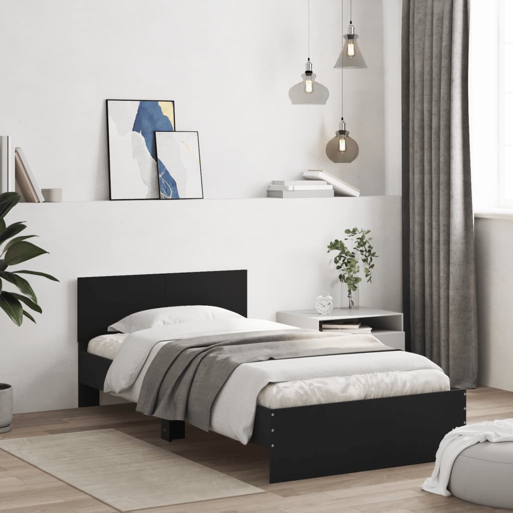 Sängram med huvudgavel svart 100x200 cm konstruerat trä