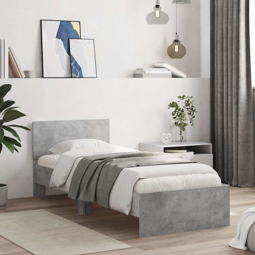 Sängram med huvudgavel betonggrå 75x190 cm konstruerat trä
