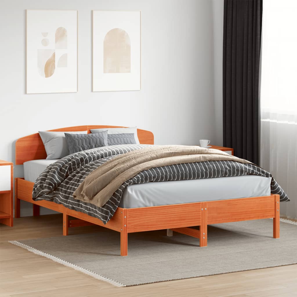 Sängram utan madrass vaxbrun 140x200 cm massiv furu