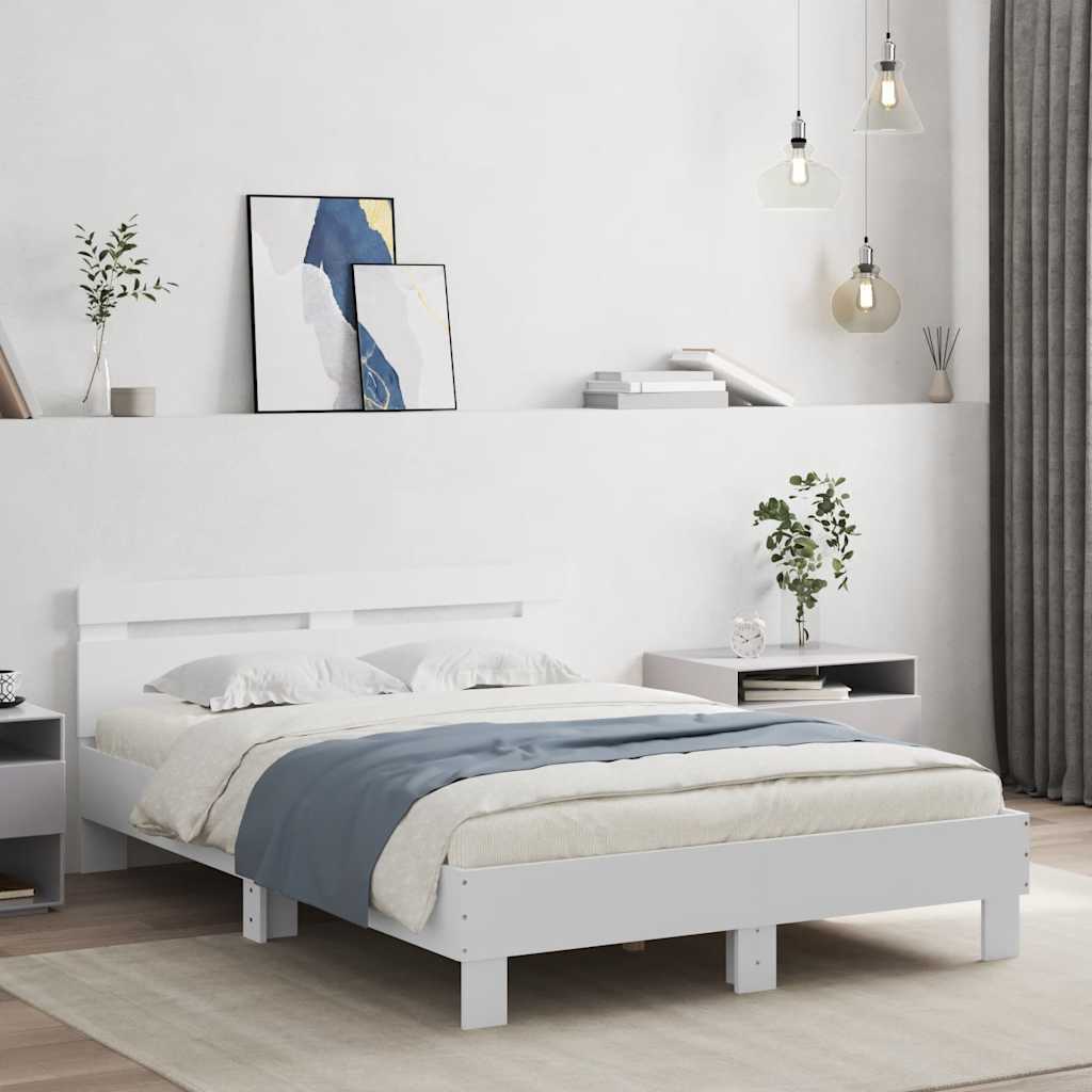 Sängram med huvudgavel vit 120x190 cm konstruerat trä