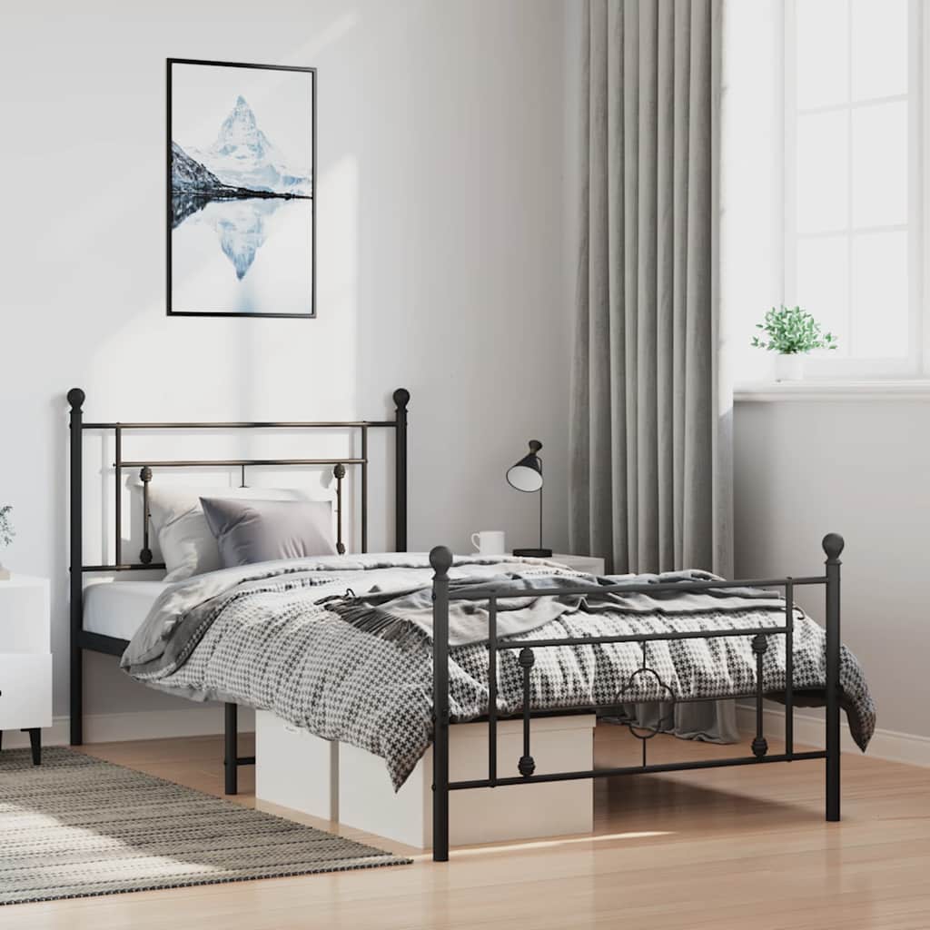 Sängram med huvudgavel och fotgavel svart metall 100x200 cm