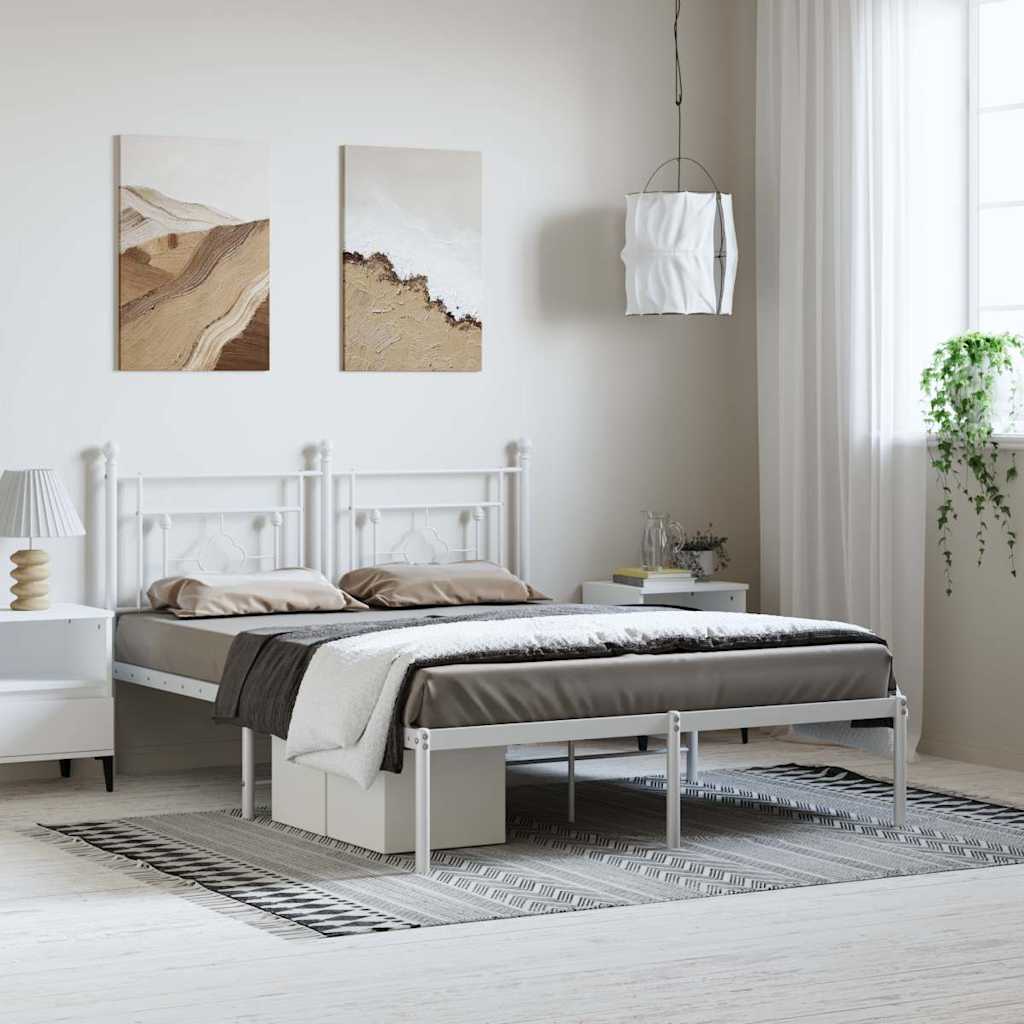 Sängram med huvudgavel metall vit 193x203 cm