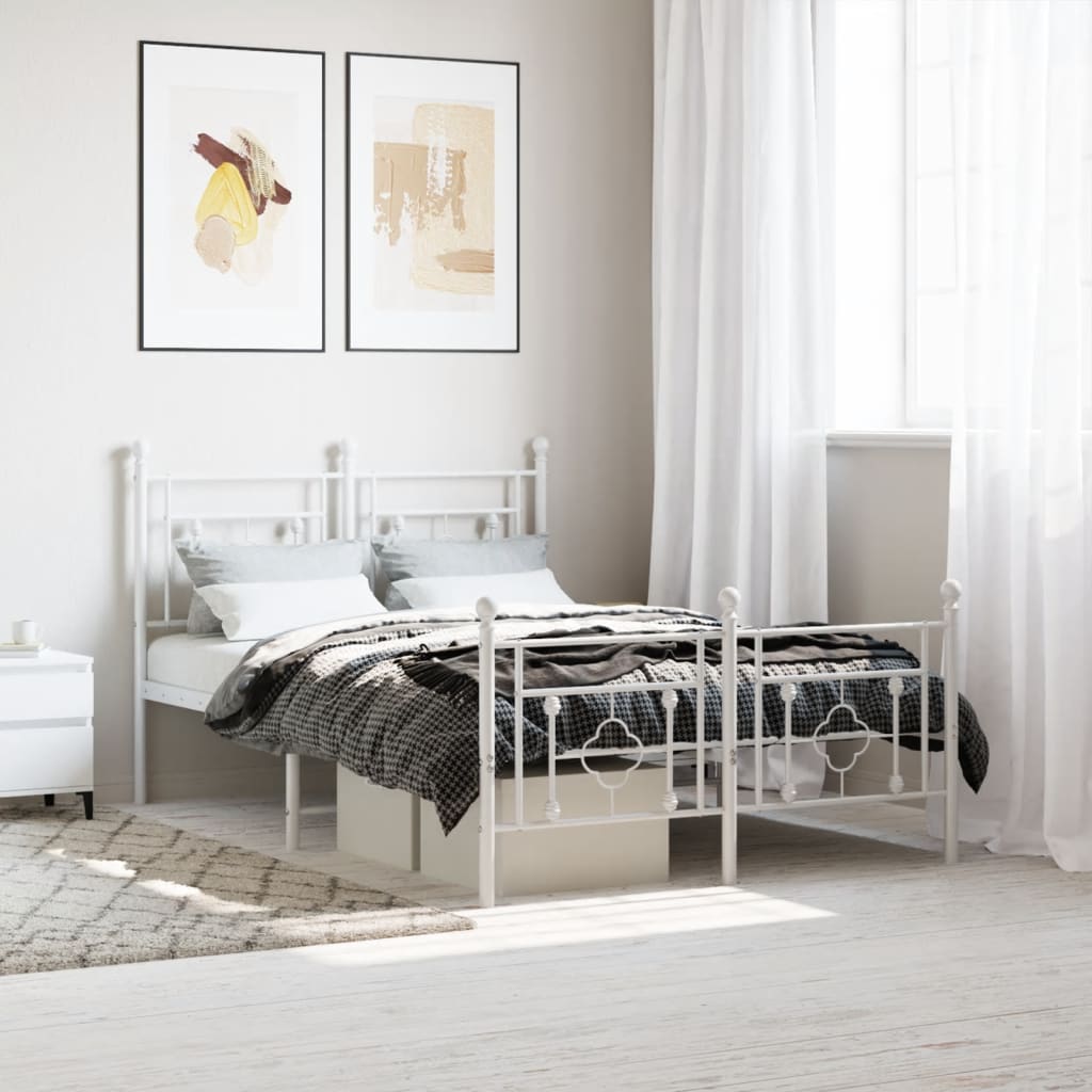 Sängram med huvudgavel och fotgavel vit metall 120x190 cm