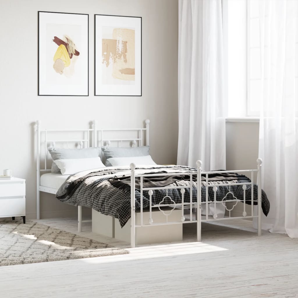 Sängram med huvudgavel och fotgavel vit metall 120x200 cm