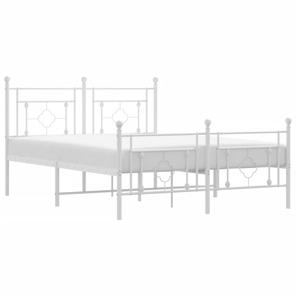 Sängram med huvudgavel och fotgavel vit metall 135x190 cm