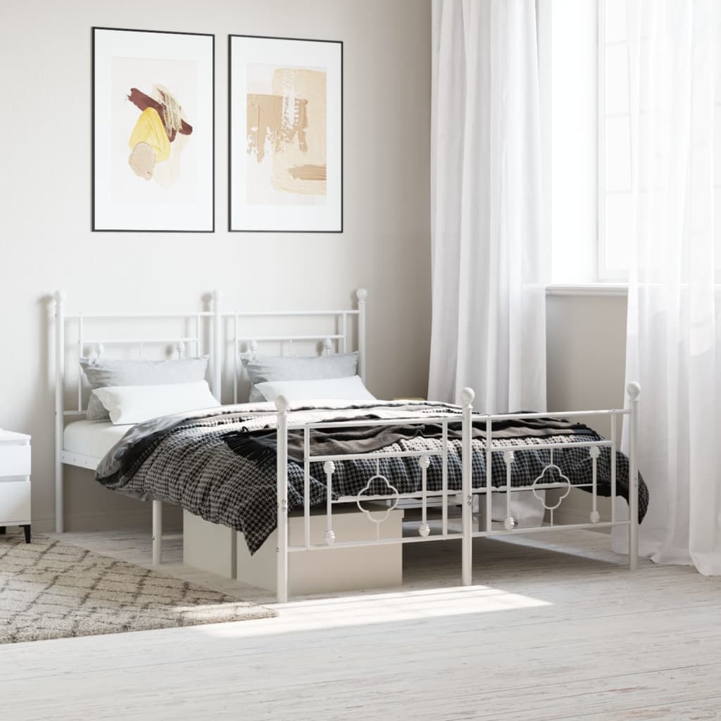 Sängram med huvudgavel och fotgavel vit metall 135x190 cm