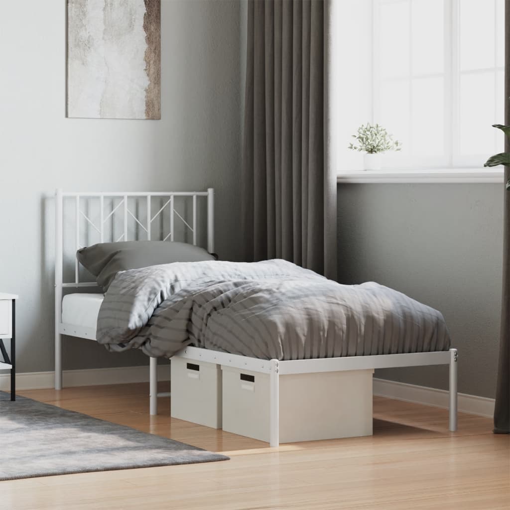 Sängram utan madrass med huvudgavel metall vit 75x190 cm