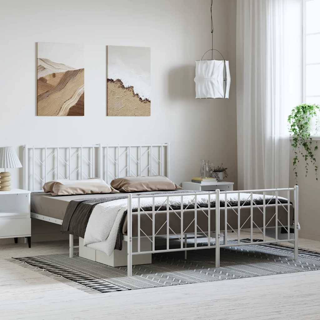 Sängram med huvudgavel och fotgavel vit metall 193x203 cm