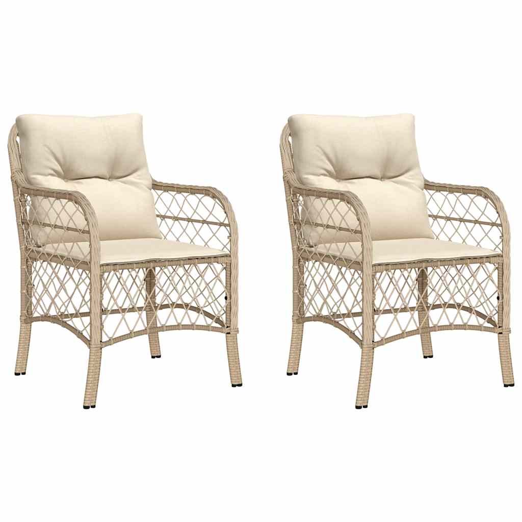 Trädgårdsstolar med dynor 2 st beige konstrotting