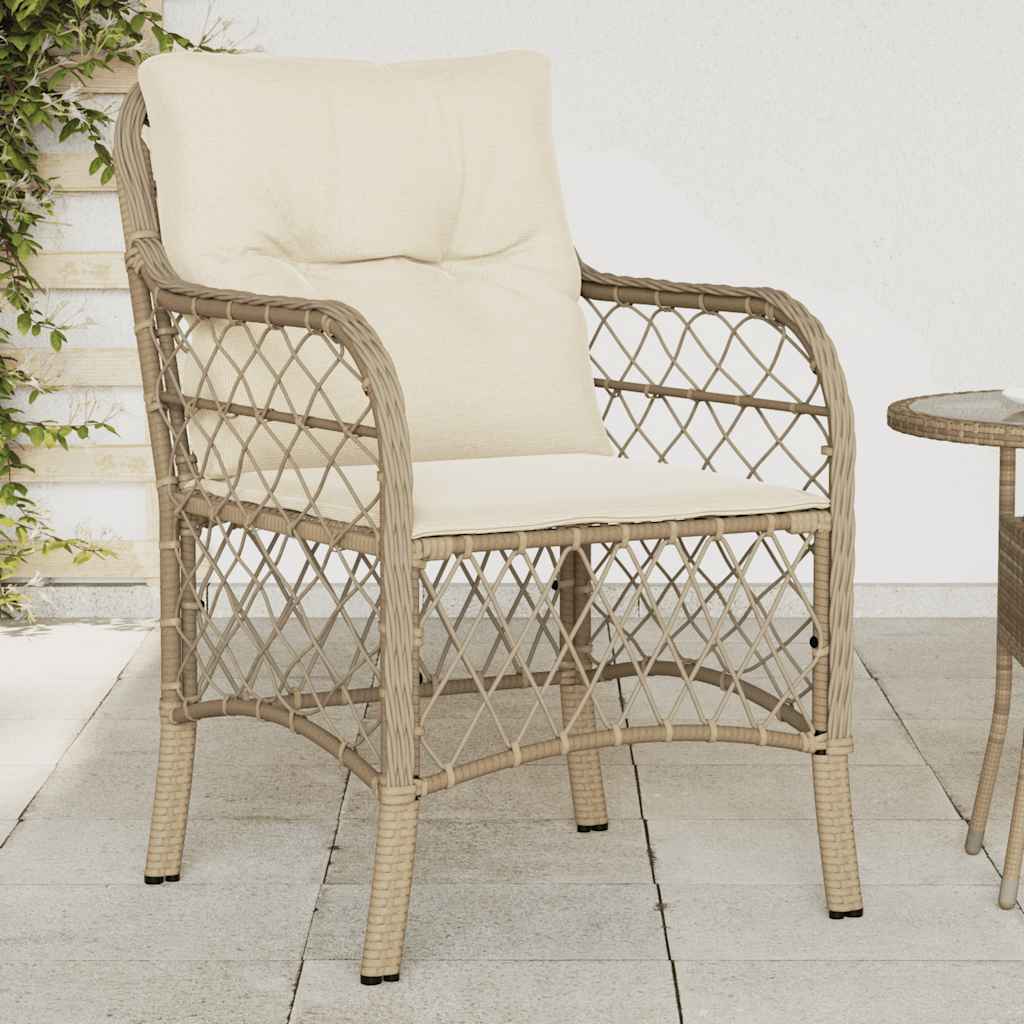 Trädgårdsstolar med dynor 2 st beige konstrotting