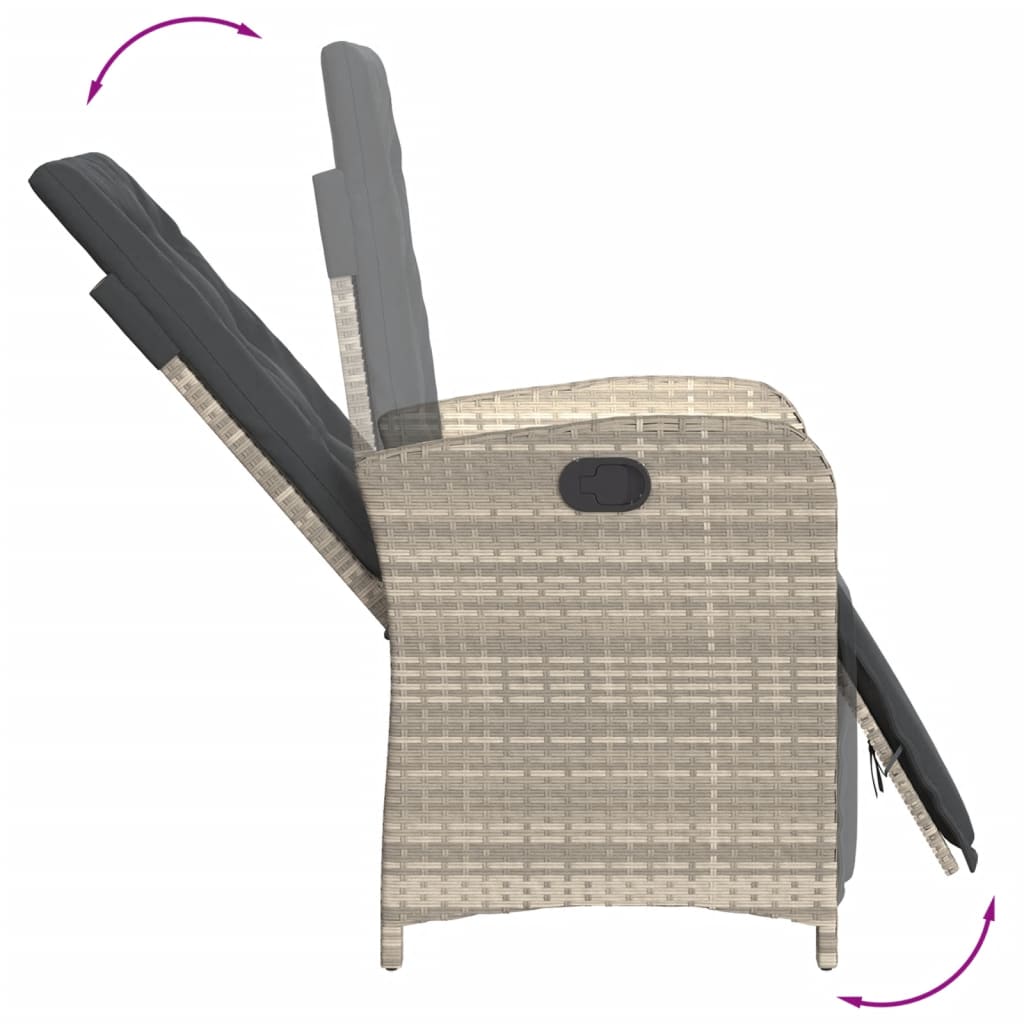 Justerbar trädgårdsstol med fotstöd ljusgrå konstrotting