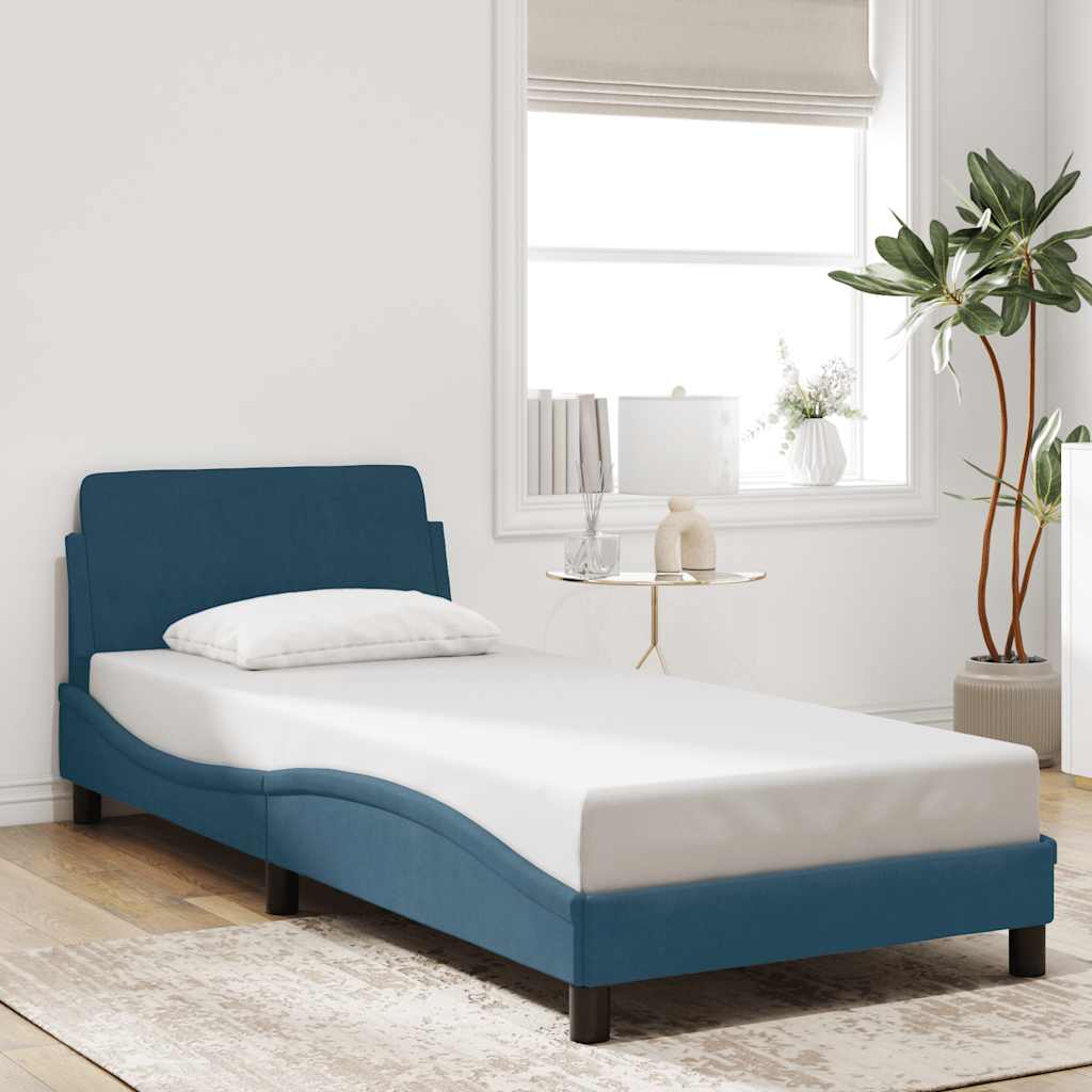 Bed Frame with Headboard "Dover" Blue 90x200 cm Velvet