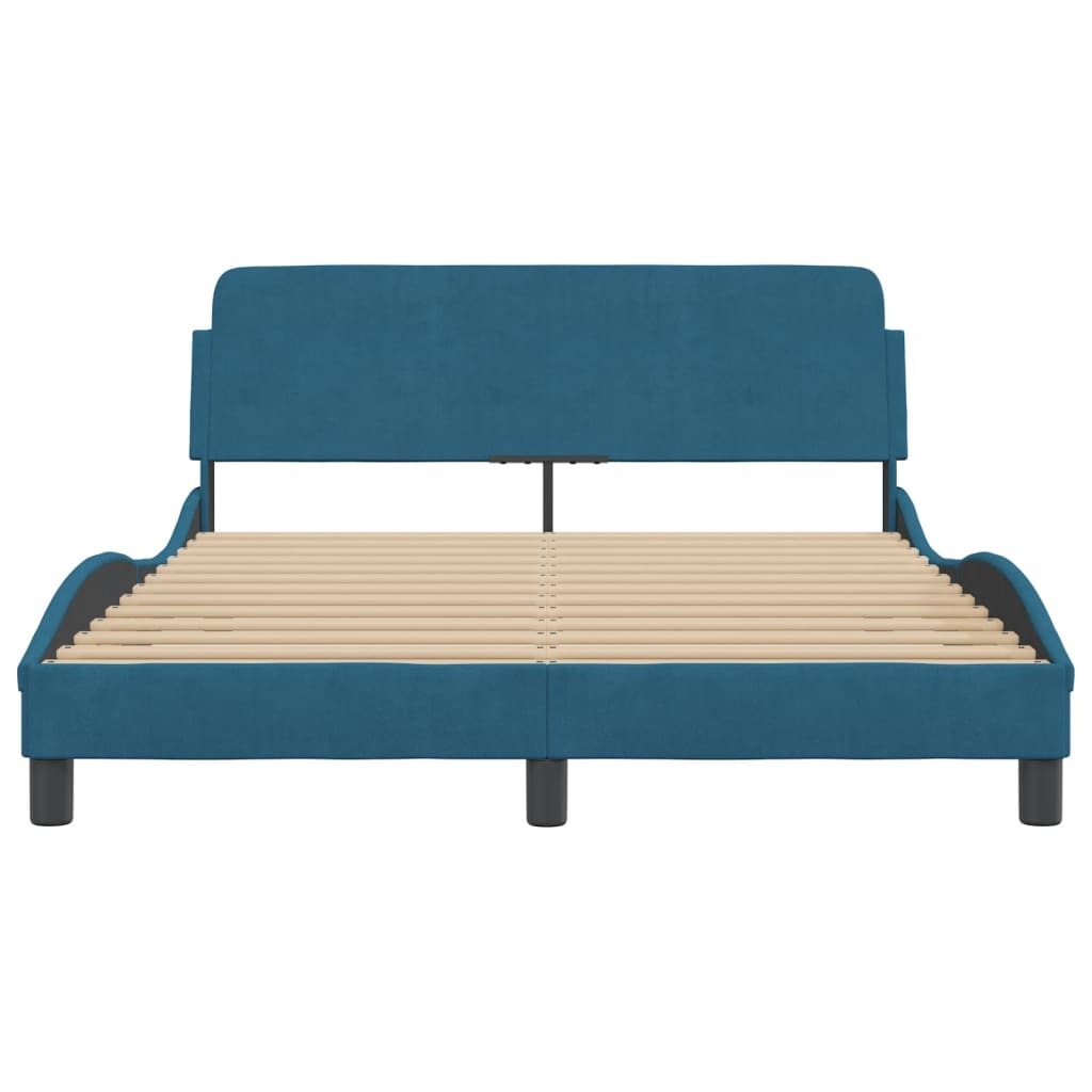 Bed Frame with Headboard "Dover" Blue 140x190 cm Velvet