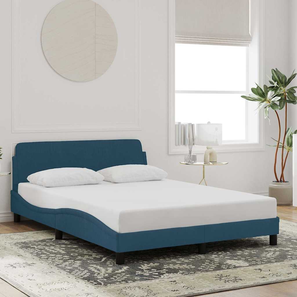 Bed Frame with Headboard "Dover" Blue 140x190 cm Velvet