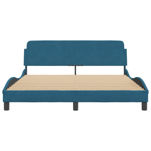 Bed Frame with Headboard "Dover" Blue 160x200 cm Velvet