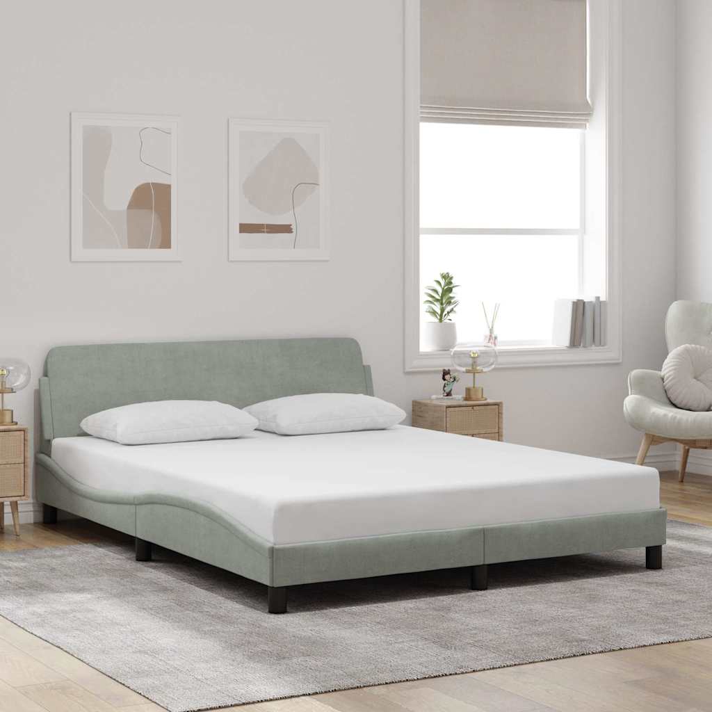 Bed Frame "Dover" Light Grey 152x203 cm Velvet