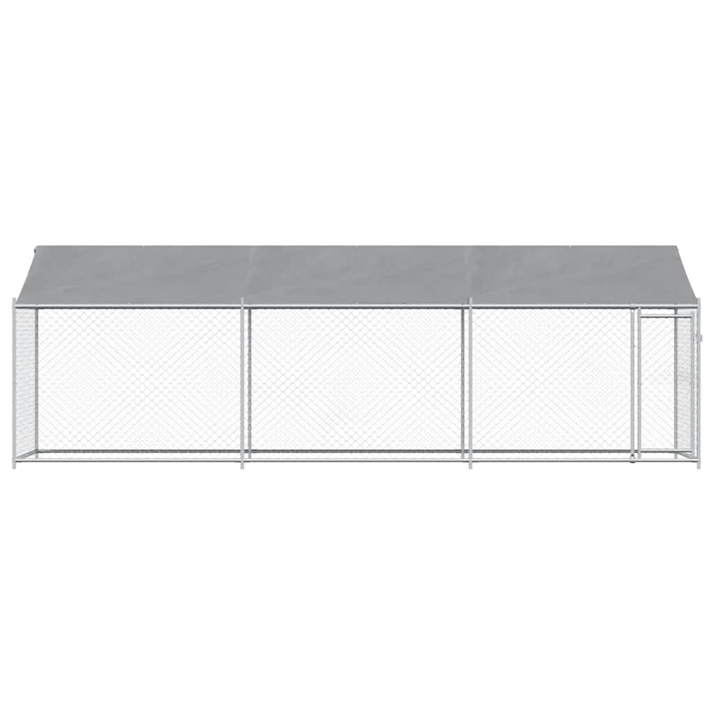 Hundgård med tak och dörr grå 6x2x2 cm galvaniserat stål