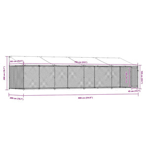 Hundgård med tak och dörr grå 8x2x2 cm galvaniserat stål