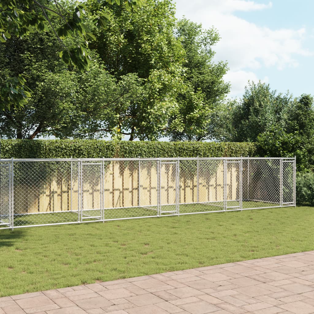 Hundgård med dörrar grå 12x2x1,5 cm galvaniserat stål