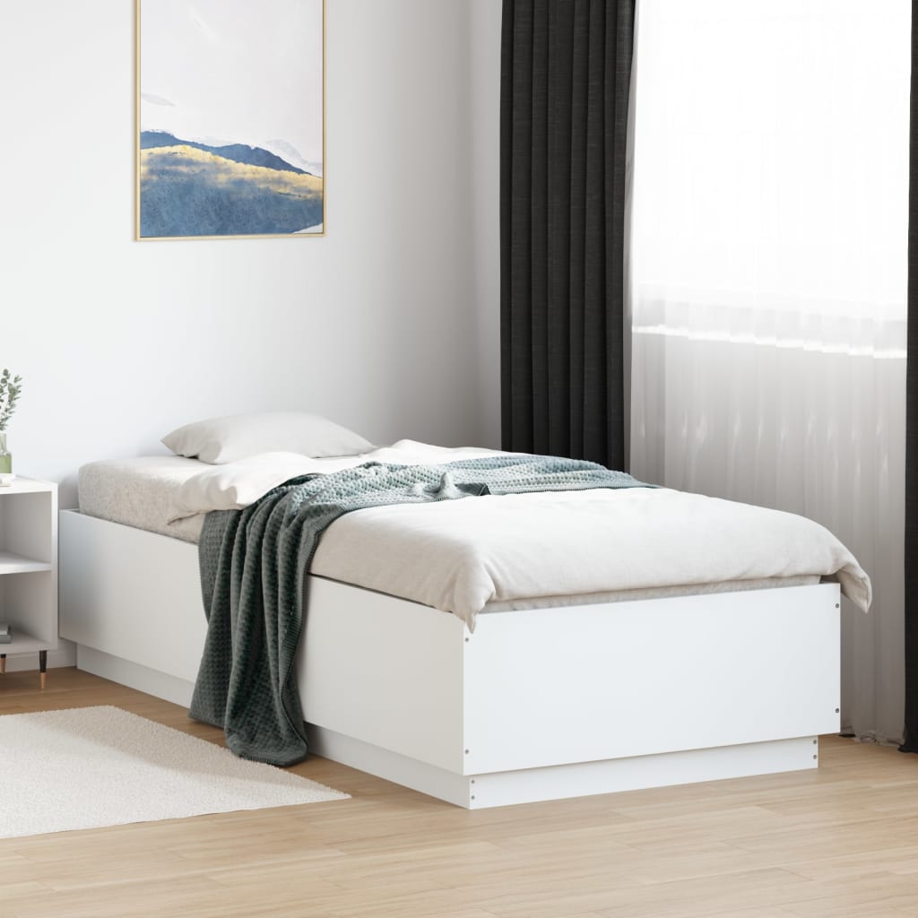 Sängram med LEDs vit 100x200 cm konstruerad trä