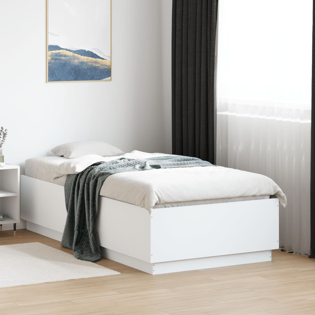 Sängram med LEDs vit 90x190 cm konstruerat trä