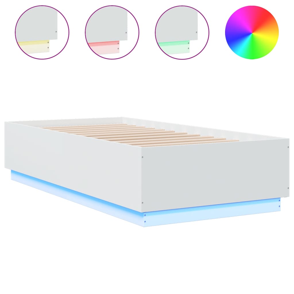 Sängram med LEDs vit 75x190 cm konstruerad trä