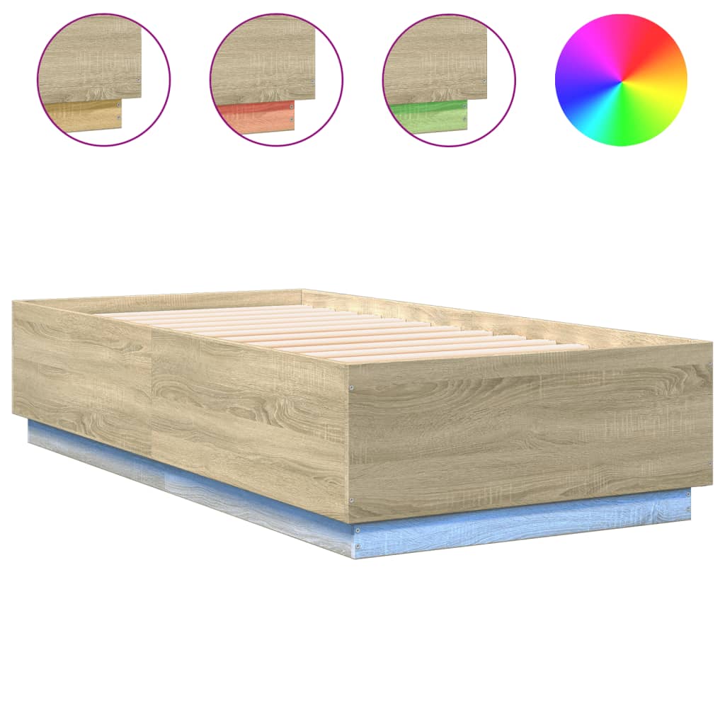 Sängram med LEDs sonoma-ek 75x190 cm konstruerat trä