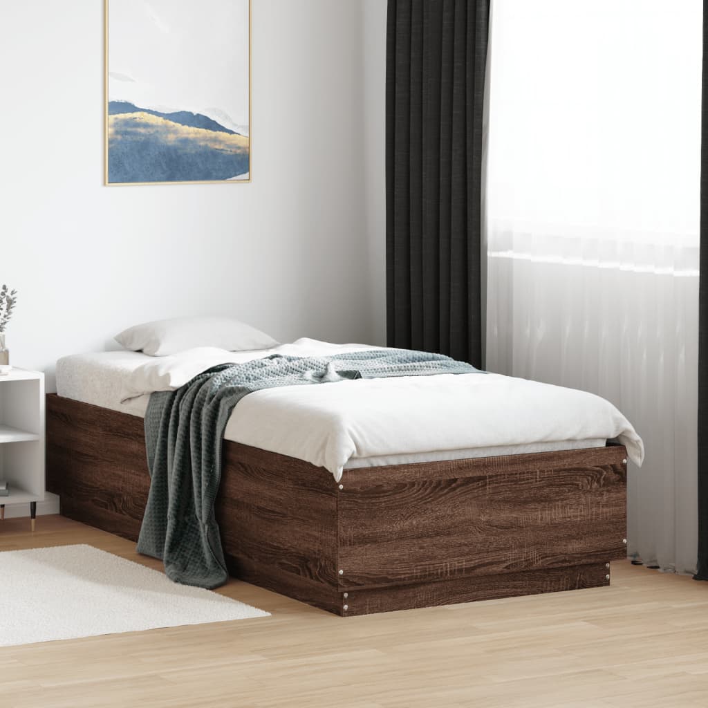 Sängram brun ek 75x190 cm konstruerad trä