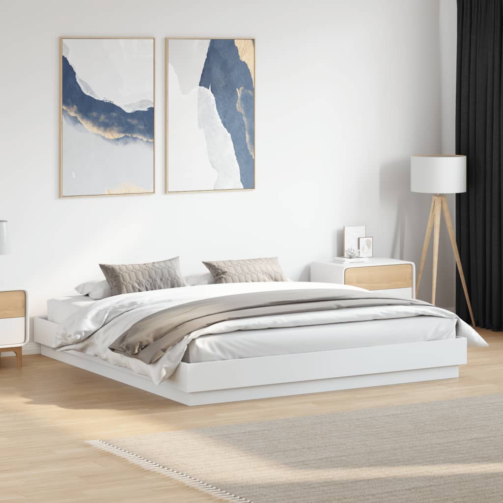 Sängram med LEDs vit 200x200 cm