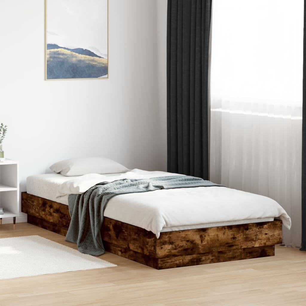 Sängram utan madrass rökfärgad ek 100x200 cm konstruerad trä