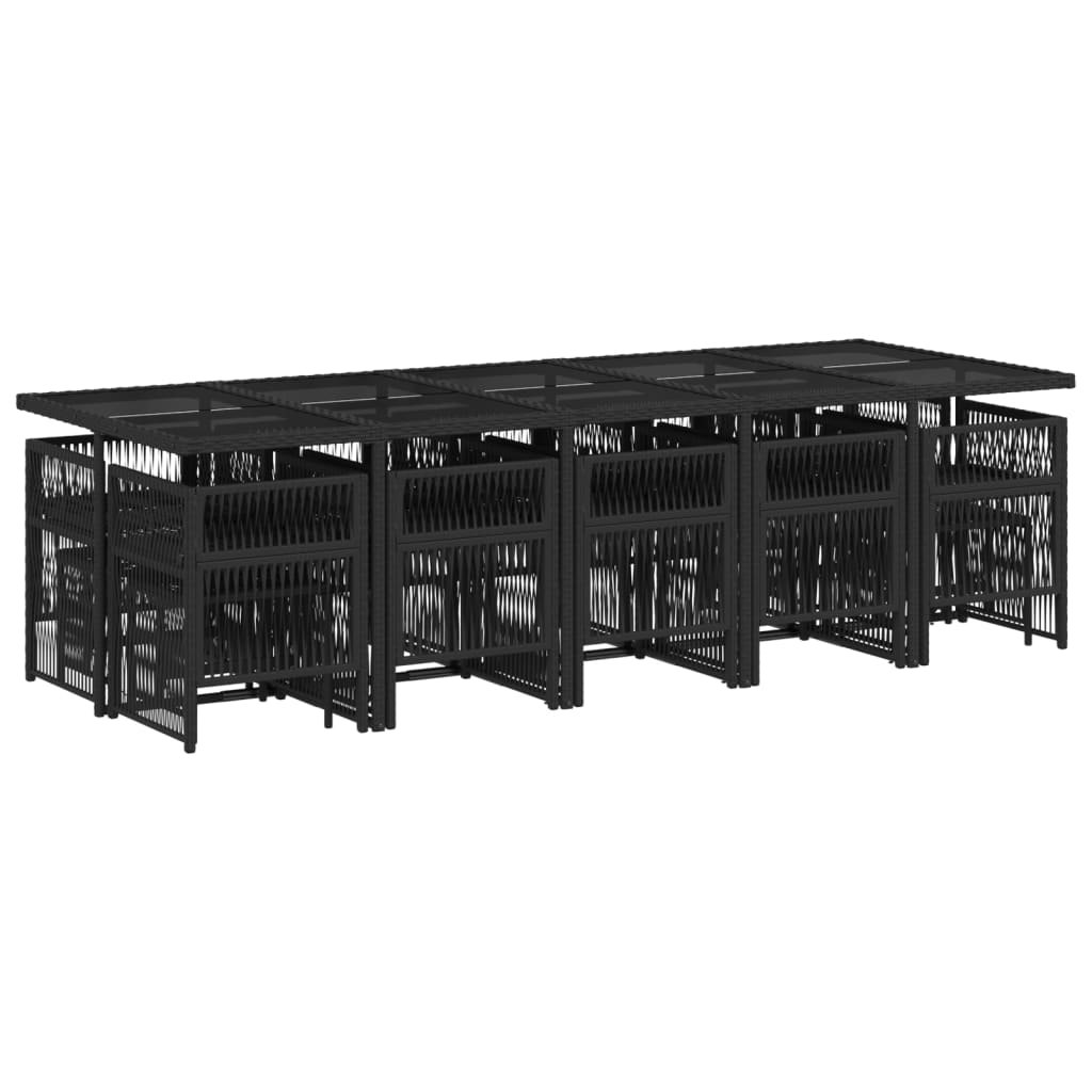 Matgrupp för trädgården med dynor 15 delar svart konstrotting