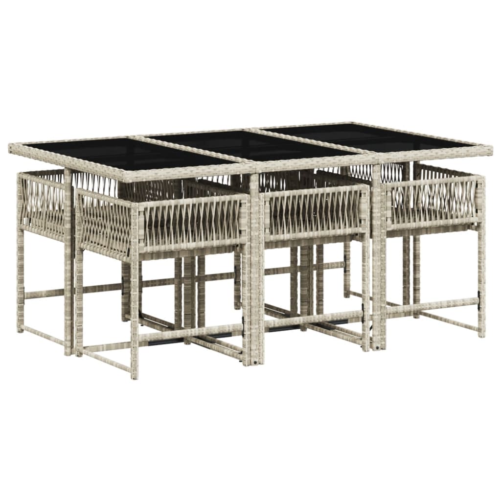 Matgrupp för trädgården med dynor 7 delar ljusgrå konstrotting