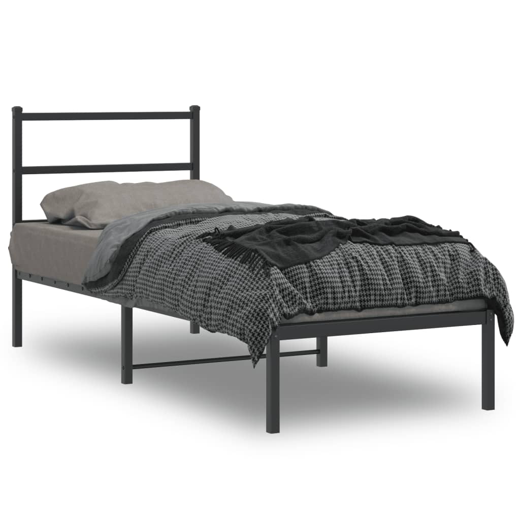 Sängram med huvudgavel metall svart 75x190 cm