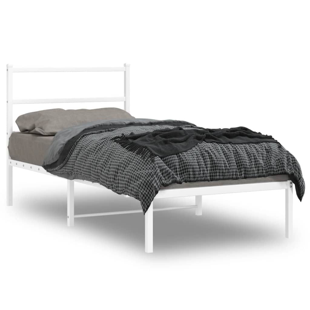 Sängram med huvudgavel metall vit 90x190 cm