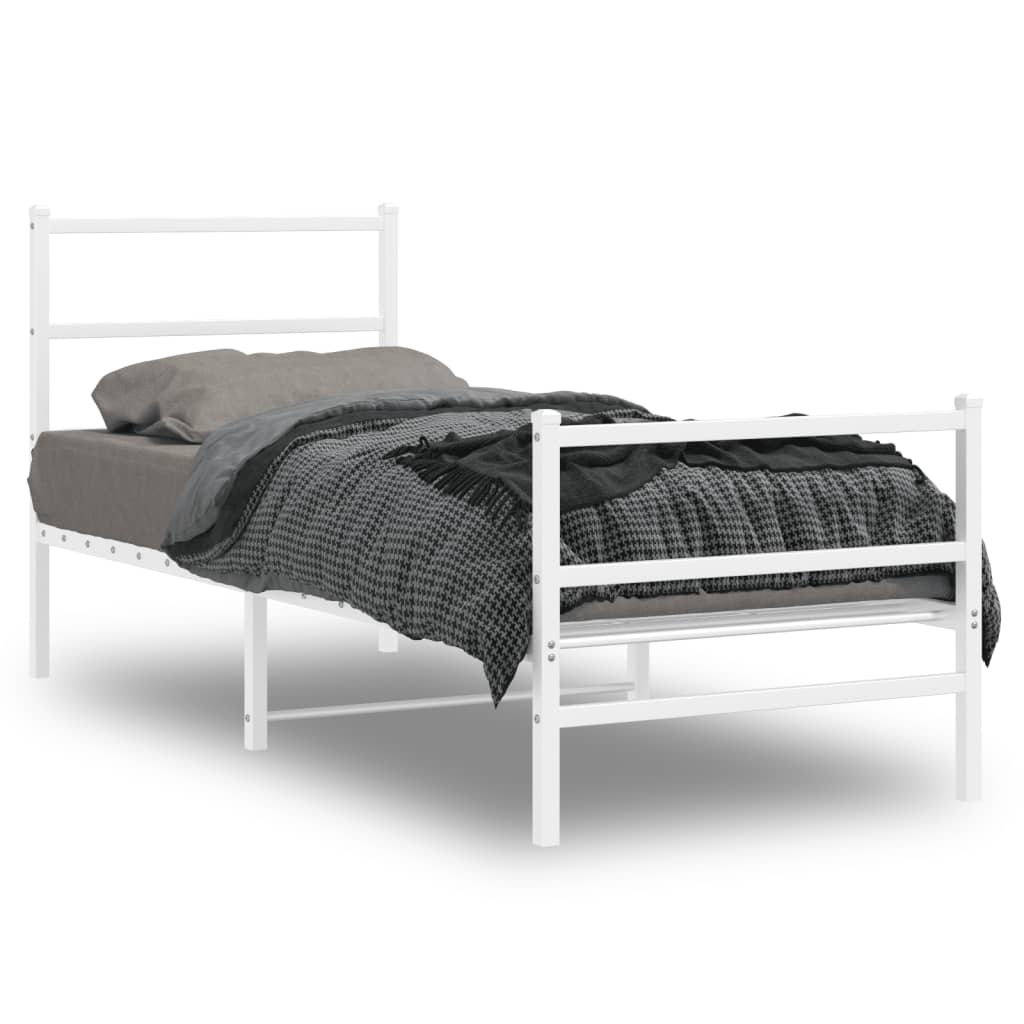 Sängram med huvudgavel och fotgavel vit metall 80x200 cm